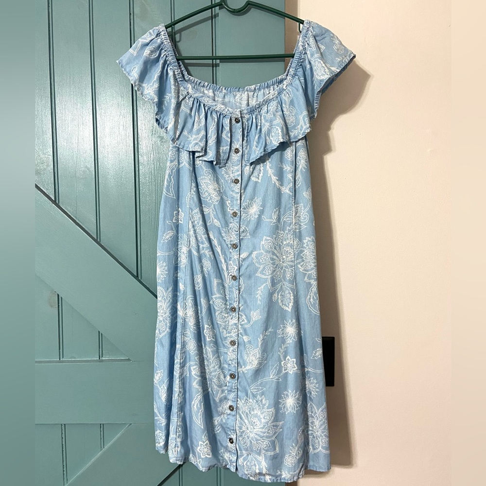 4/$15 ❤️ Mudd Blue Floral Off-the-Shoulder Button Up Dress